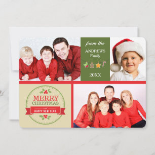 Gold Green Retro Images Photo Template Christmas