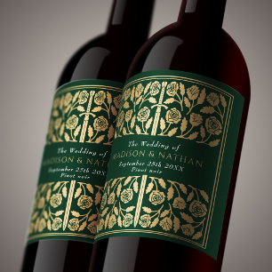 Gold Green Royal Mediaeval Sword Wedding Wine Label