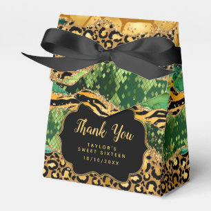 Gold Green Safari Agate Sweet Sixteen Thank You Favour Box