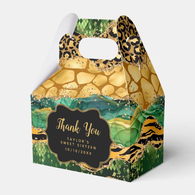 Gold Green Safari Agate Sweet Sixteen Thank You Favour Box (Front Side)