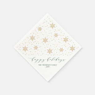 Gold & Green Snowflakes Christmas Holiday Party Napkin