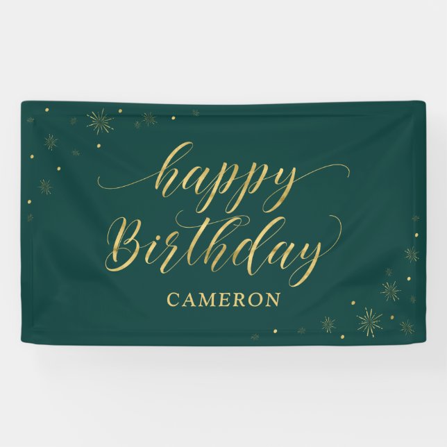 Gold & Green | Sparkle Happy Birthday Party Banner (Horizontal)