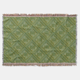 Gold Green Square Shapes Celtic Knotwork Pattern Throw Blanket