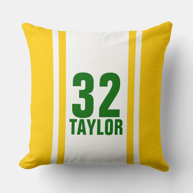 Gold & Green Striped Sports Jersey Throw Pillow (Front)