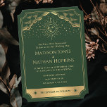Gold Green Sun Moon Tarot Card Wedding Invitation<br><div class="desc">Add a touch of celestial magic to your big day with this Gold Green Sun Moon Tarot Card Wedding Invitation! These vintage gothic wedding invitations feature a tarot-inspired design with a radiant sun, moon, stars, and clouds in gold against a deep green background. Personalise it for your needs. NOTE: The...</div>