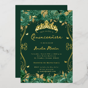 Gold Green Swirl Scroll Floral Quinceanera 