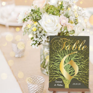 Gold Green Swirly Tree Table Number 6 Postcard