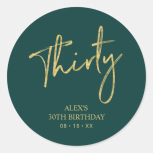 Gold & Green Thirty 30 Birthday Favour Thank you Classic Round Sticker