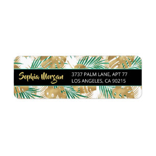 Gold & Green Tropical Leaves, DIY Gold Name, White
