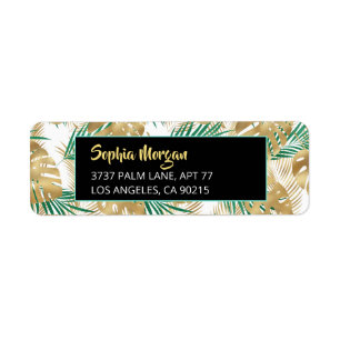 Gold & Green Tropical Leaves, Name Address Wht/Blk