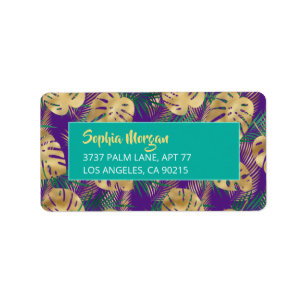 Gold/Green Tropical Leaves NameAddress Purple/Teal Label