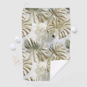 Gold Green Tropical Leaves Sage Golf Towel