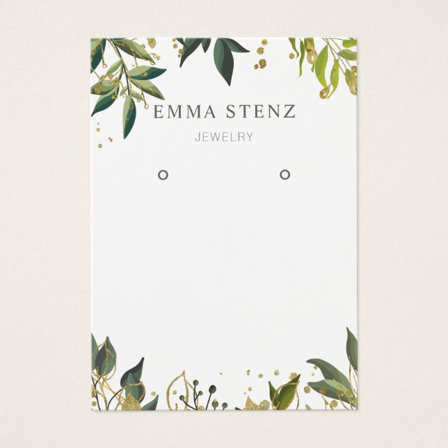 Gold Green Tropical Leaves Social Media Earring   (Front)