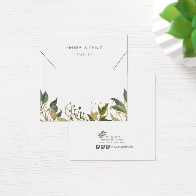 Gold Green Tropical Leaves Social Media Necklace (Desk)