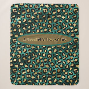 Gold Green Tropical Leopard Sherpa Blanket