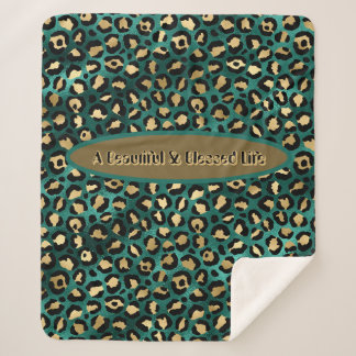 Gold Green Tropical Leopard Sherpa Blanket