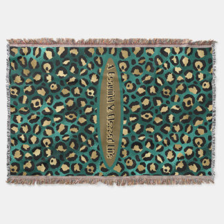 Gold Green Tropical Leopard  Throw Blanket