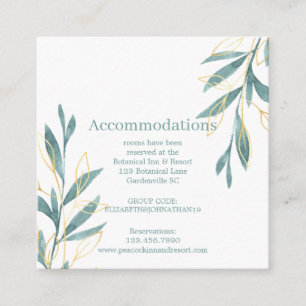 Gold Green Watercolor Floral Wedding Accomodation Enclosure Card