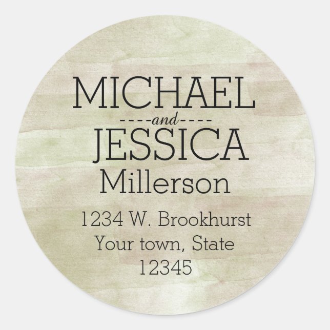 Gold Green Watercolor Personalised address Classic Round Sticker (Front)