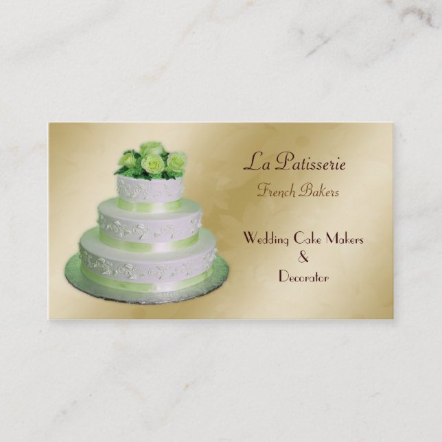 gold green Wedding Cake makers Business Card (Front)