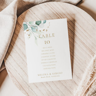 Gold Green Wedding Table 6 Seating Chart card