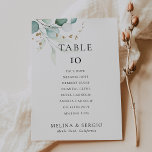 Gold Green Wedding Table 6 Seating Chart card<br><div class="desc">Compliment your classic wedding event with this gold green wedding table 6 seating chart card. The design features elegant watercolor green and gold eucalyptus leaves.

The card prints recto verso (double-sided).</div>