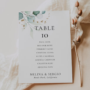 Gold Green Wedding Table 6 Seating Chart card