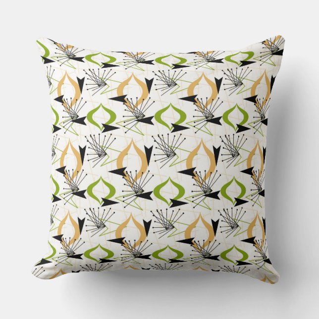 Gold, Green, White, Black | Mid-Century Fifties Cushion (Front)