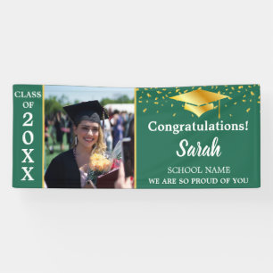 Gold Green & White Graduation Photo Class Of 2025 Banner