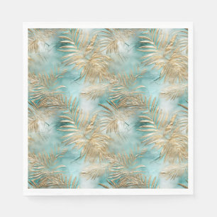 Gold Green White Tropical Leaves Napkin