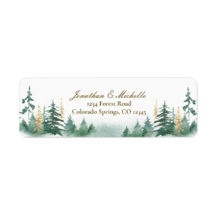 Gold Green Woodland Pine Trees Watercolor