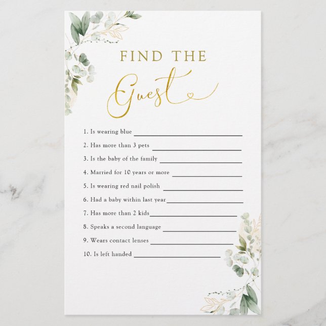 Gold Greenery Baby in Bloom Find The Guest (Front)