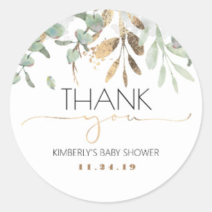Gold Greenery Baby Shower Classic Round Sticker