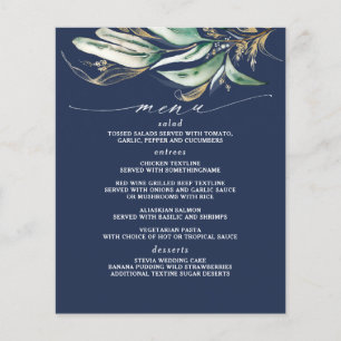 Gold Greenery Branch Navy Blue Menu