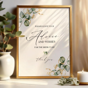 Gold Greenery Bridal Shower Advice Card Sign