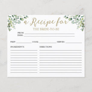 Gold Greenery Bridal Shower Recipe Cards