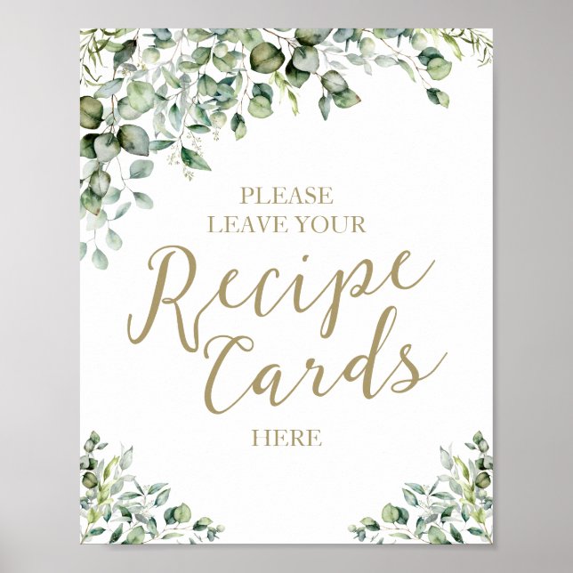 Gold Greenery Bridal Shower Recipe Cards Sign (Front)