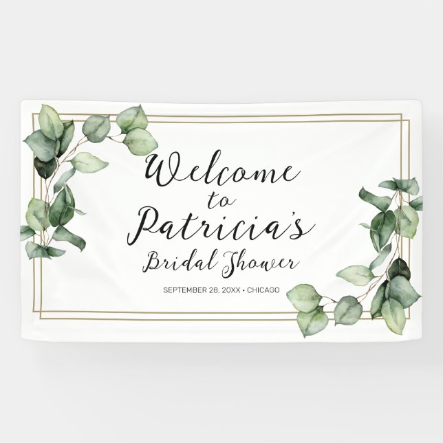 Gold Greenery Bridal Shower Welcome Banner (Horizontal)
