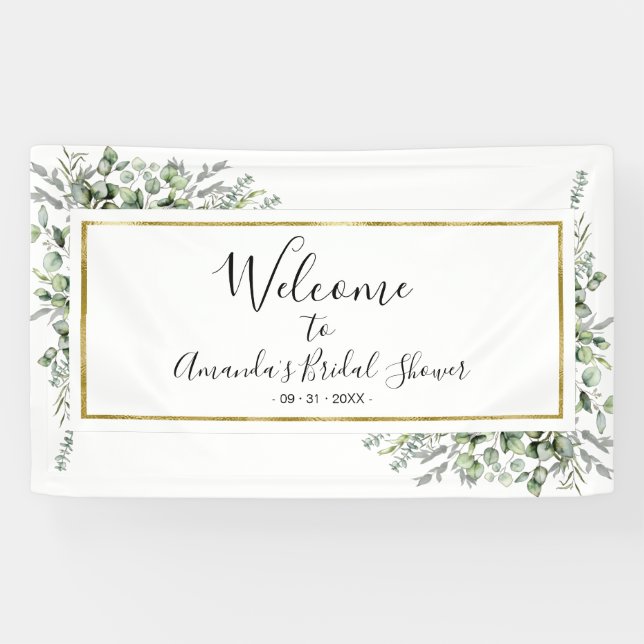 Gold Greenery Bridal Shower Welcome Sign Banner (Horizontal)