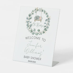 Gold greenery eucalyptus baby shower welcome sign