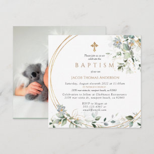  Gold Greenery Eucalyptus Boy Baptism Invitation