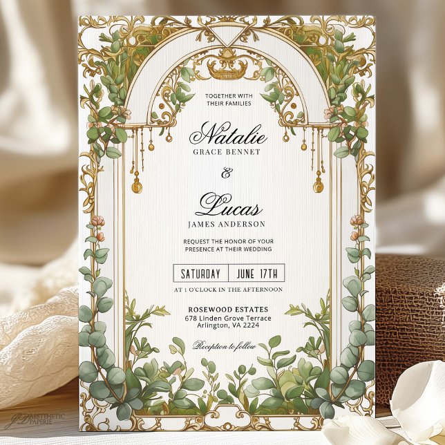 Gold Greenery Eucalyptus Gilded Arch Wedding  Invitation (Creator Uploaded)