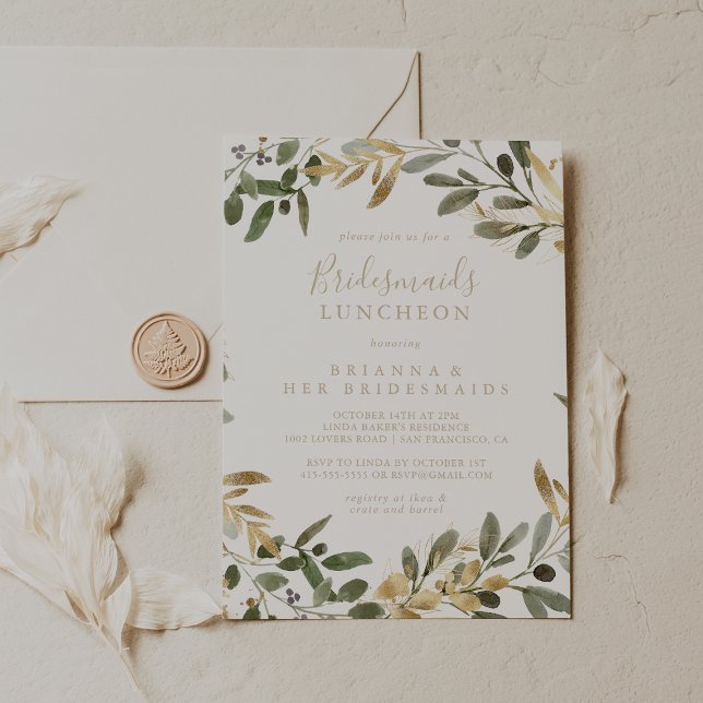Gold Greenery Fall Bridesmaids Luncheon Shower  Invitation (Creator Uploaded)