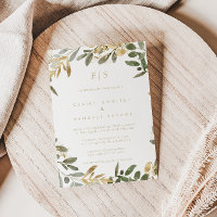 Gold Greenery Fall Last Name Initial Wedding 