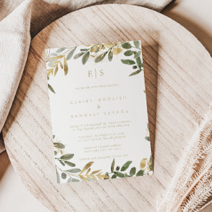 Gold Greenery Fall Last Name Initial Wedding  Invitation