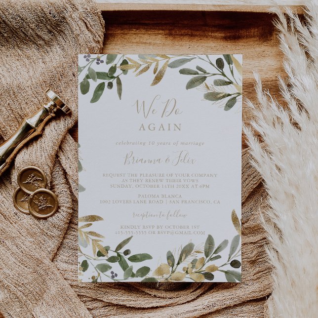 Gold Greenery Fall We Do Again Vow Renewal   Invitation (Creator Uploaded)