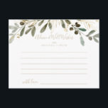 Gold Greenery Fall Wedding Advice Card<br><div class="desc">This gold greenery fall wedding advice card is perfect for a modern wedding. The design features charming artistic green and gold foliage. These cards are perfect for a wedding, bridal shower, baby shower, graduation party & more. Personalise the cards with the names of the bride and groom, parents-to-be or graduate....</div>