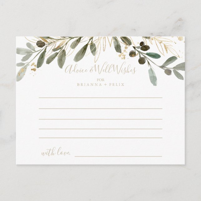 Gold Greenery Fall Wedding Advice Card (Front)