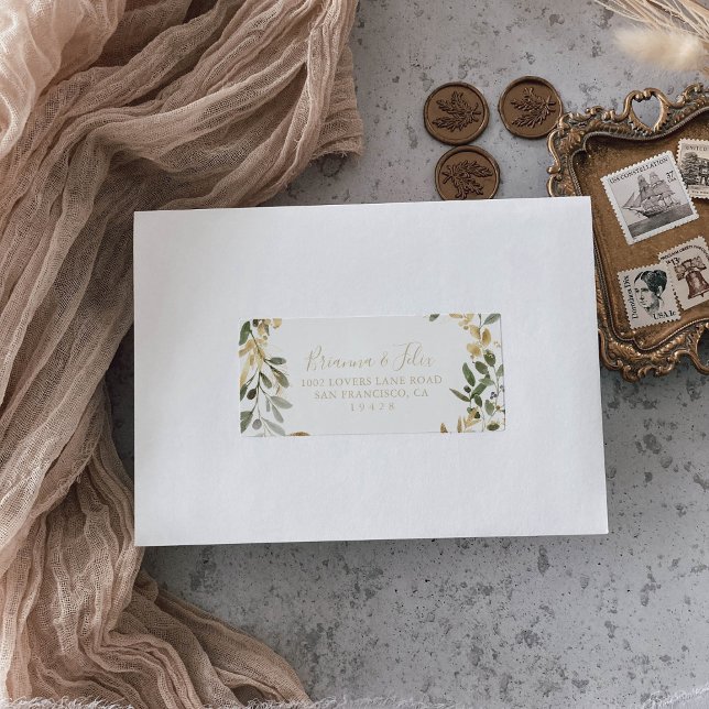 Gold Greenery Fall Wedding RSVP Address Label (Creator Uploaded)