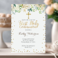 Gold greenery First Holy Communion Invitation